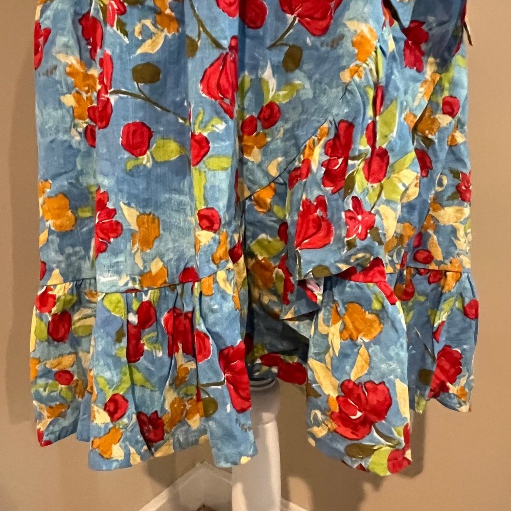 LC LAUREN CONRAD floral WRAP DRESS sleeveless BELT blue SIZE xxl - Picture 12 of 13